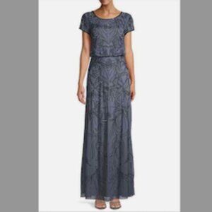 NEW Adrianna Papell Beaded Gown Dusty Blue Womens Size 4 Sequin Formal Wedding